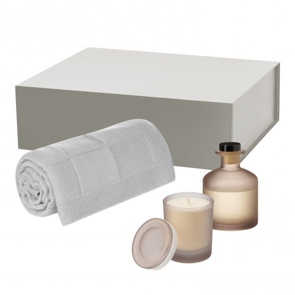 Подарочный набор Mizu, Cella Soft, бежевый (свеча, диффузор, плед) 