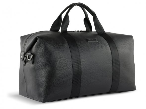 Сумка дорожная BUGATTI Elsa, чёрная, воловья кожа/полиэстер, 47х22х24 см 