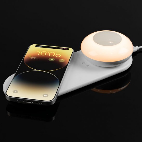 Станция беспроводной зарядки с ночником moonRay, белая 