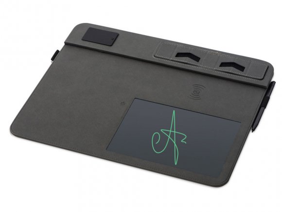 Многофункциональный коврик для мыши Multi Pad с беспроводной зарядкой и LCD экраном, 10 Вт, серый 