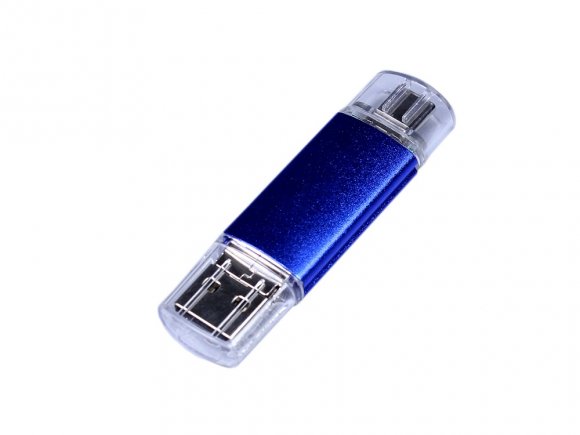 USB-флешка на 16 Гб c двумя дополнительными разъемами MicroUSB и TypeC, синий 