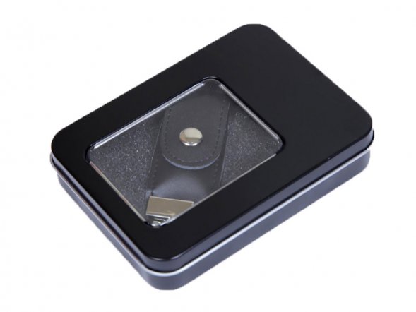 Металлическая коробочка G04 черного цвета с прозрачным окошком 