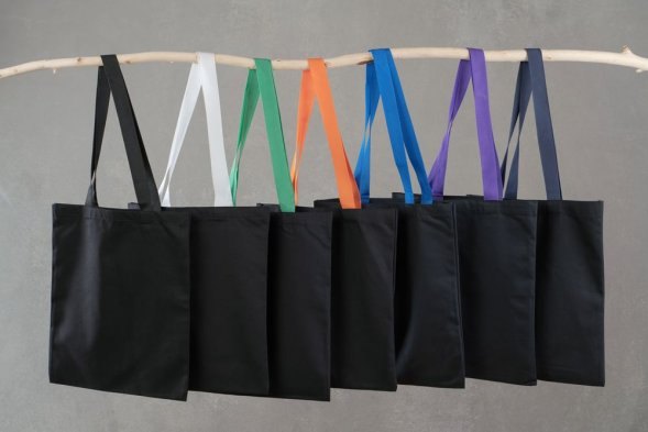 Холщовая сумка BrighTone, черная с оранжевыми ручками 