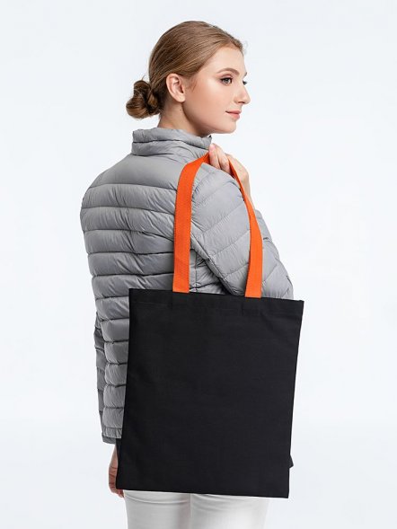 Холщовая сумка BrighTone, черная с оранжевыми ручками 