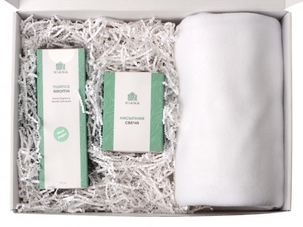 Подарочный набор White light с пледом, диффузором, насыпной свечой 