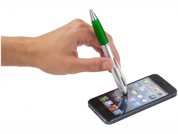 Ручка-стилус шариковая Nash, серебристый/зеленый 