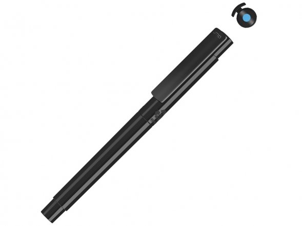 Маркер в корпусе из переработанного материала rPET RECYCLED PET PEN PRO LIQEO, черный с голубыми чернилами 