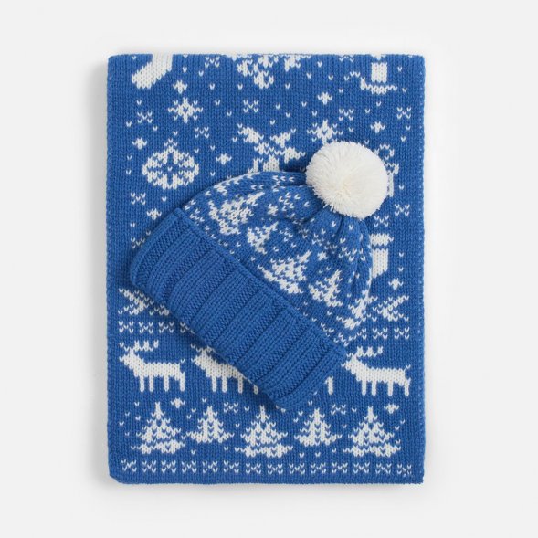 Шарф Holidale, синий с молочным 