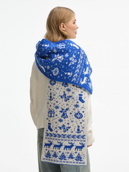 Шарф Holidale, синий с молочным 