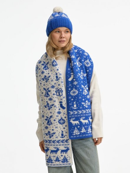 Шарф Holidale, синий с молочным 