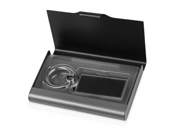 Набор Slip: визитница, держатель для телефона, серый/черный 