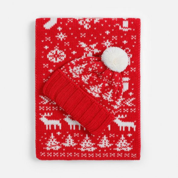 Шарф Holidale, красный с молочным 