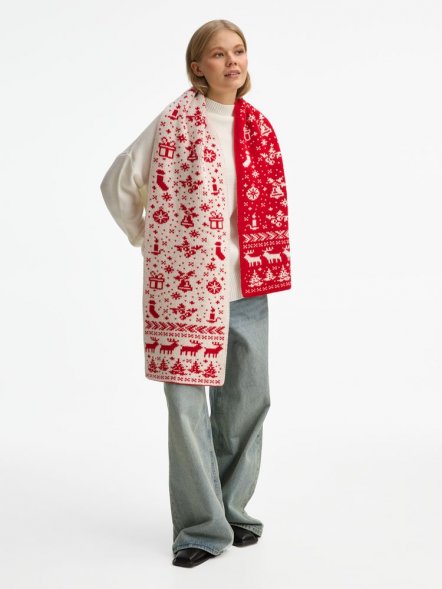 Шарф Holidale, красный с молочным 