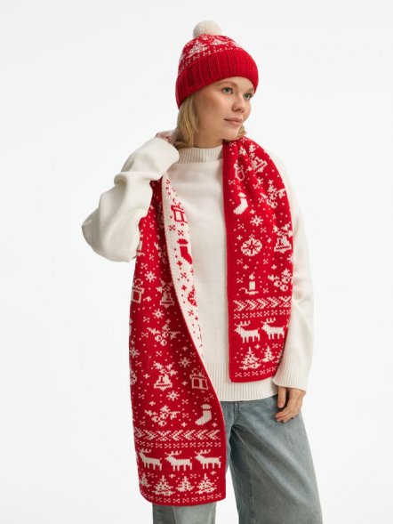 Шарф Holidale, красный с молочным 