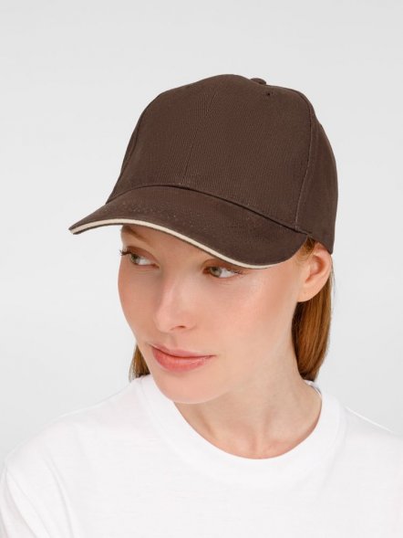 Бейсболка Buffalo, коричневая с бежевым 