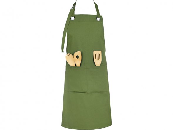 Хлопковый фартук Delight с карманом и регулируемыми завязками, хаки 