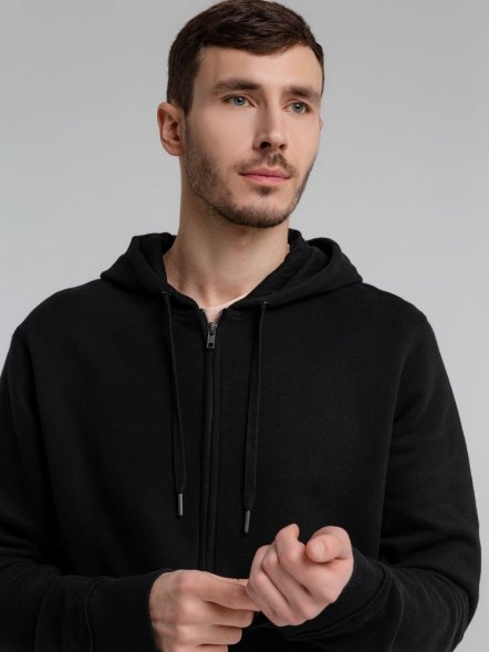 Толстовка на молнии с капюшоном унисекс King, черная 