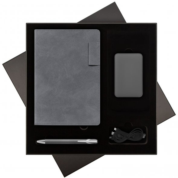 Подарочная коробка с ложементом для ежедневника, ручки и аккумулятора, черная (под съемные ложементы) 