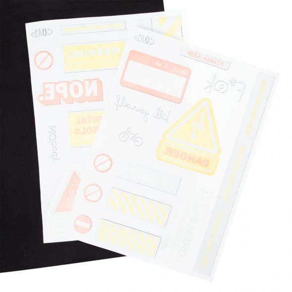 Холщовая сумка с термонаклейками Cautions, черная 