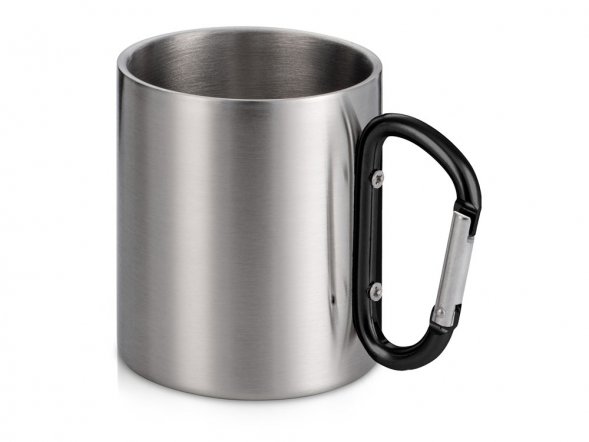 Стальная кружка Elbrus с двойными стенками и ручкой-карабином, 300 мл (глянцевая), черный 