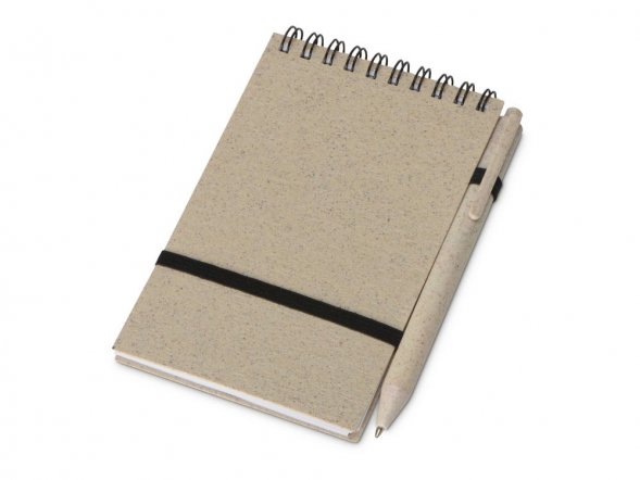 Блокнот B7 Toledo S, бежевый + ручка шариковая Pianta из пшеничной соломы, бежевый 