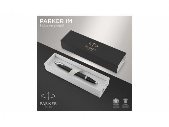 Шариковая ручка Parker IM Mat Black CT лак матовый, стержень: M, цвет чернил: blue, в подарочной упаковке. 