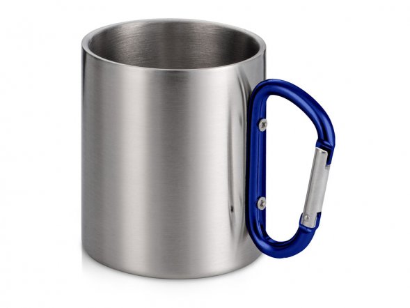 Стальная кружка Elbrus с двойными стенками и ручкой-карабином, 300 мл (глянцевая), синий 