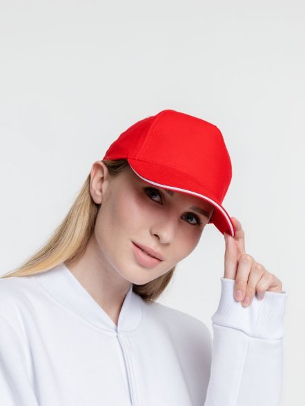 Бейсболка Classic 2.0, красная с белым кантом 