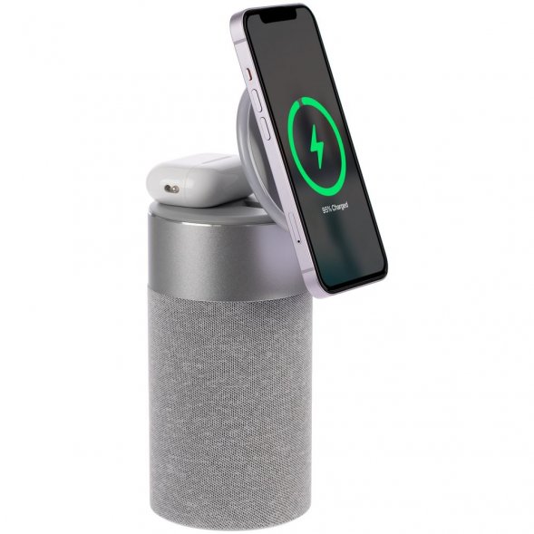 Колонка c беспроводной зарядкой и подсветкой Charge House, серая 