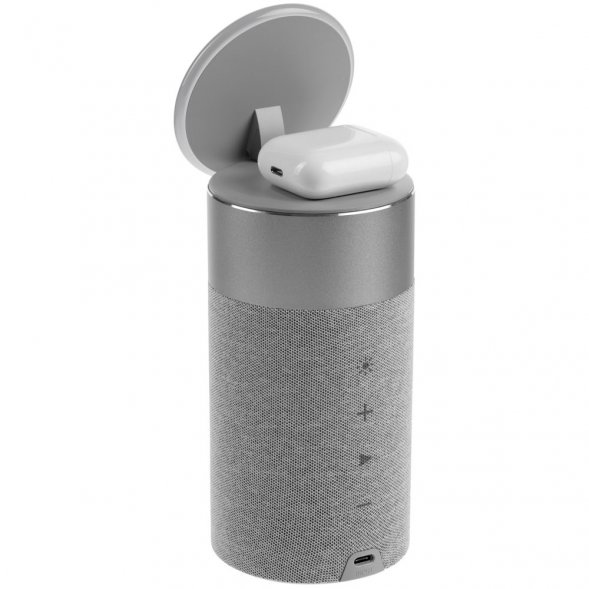 Колонка c беспроводной зарядкой и подсветкой Charge House, серая 