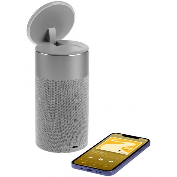 Колонка c беспроводной зарядкой и подсветкой Charge House, серая 