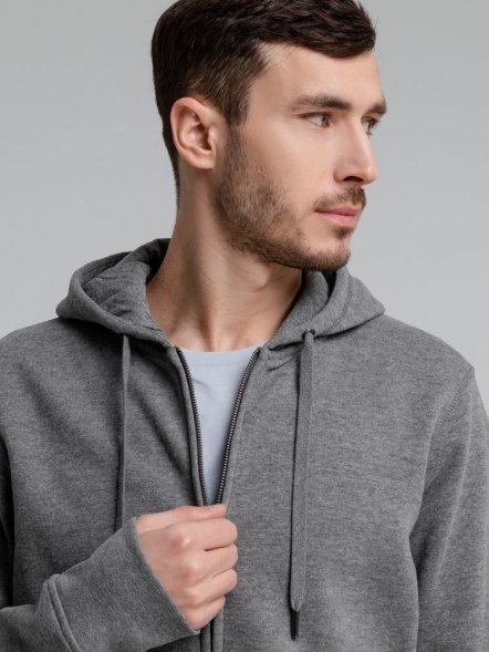 Толстовка на молнии с капюшоном унисекс King, темно-серый меланж 