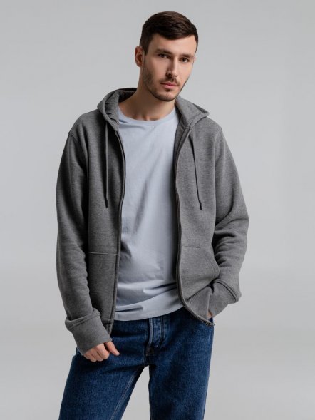 Толстовка на молнии с капюшоном унисекс King, темно-серый меланж 
