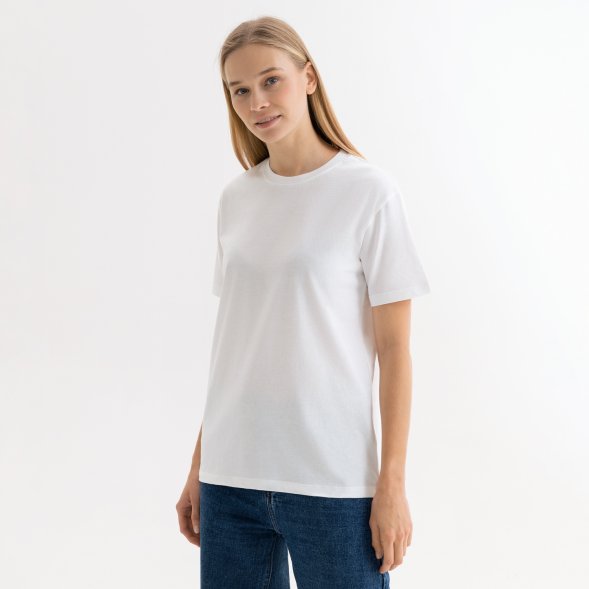 Футболка унисекс KRIS, 100% хлопок, 150 гр., белая (теплого оттенка), размер S 