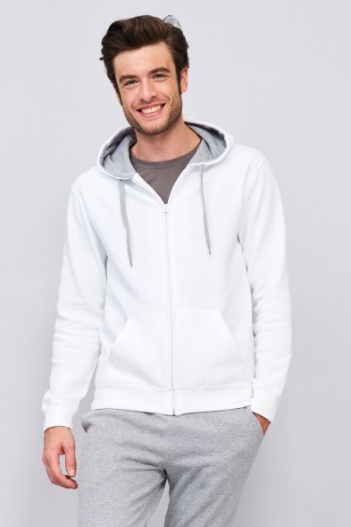 Толстовка мужская на молнии Soul Men 290 с контрастным капюшоном, белая 