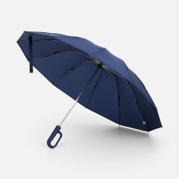 Зонт обратного сложения inLoop с ручкой-карабином, темно-синий 