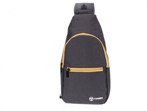 Рюкзак TORBER с одним плечевым ремнем, чёрный/бежевый, полиэстер 300D, 33 х 17 х 6 см 