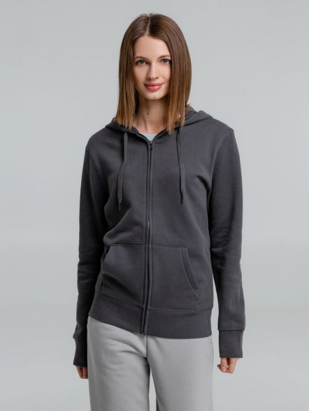 Толстовка на молнии с капюшоном унисекс King, темно-серая 