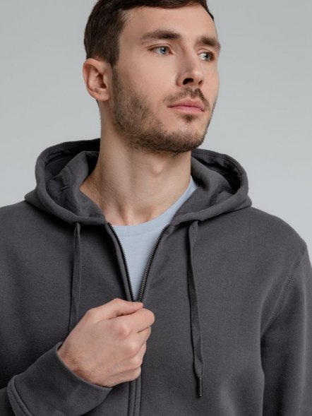 Толстовка на молнии с капюшоном унисекс King, темно-серая 