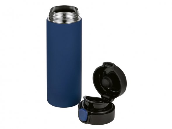 Вакуумная термокружка Waterline c кнопкой Guard, 400 мл, тубус, темно-синий 