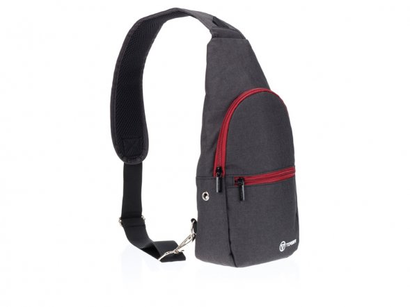 Рюкзак TORBER с одним плечевым ремнем, чёрный/бордовый, полиэстер 300D, 33 х 17 х 6 см 