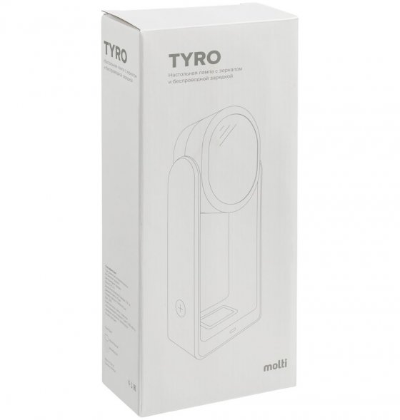 Настольная лампа с зеркалом и беспроводной зарядкой Tyro, белая 