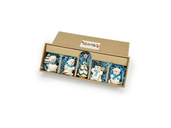 Набор елочных игрушек Снеговички подглазурная роспись 