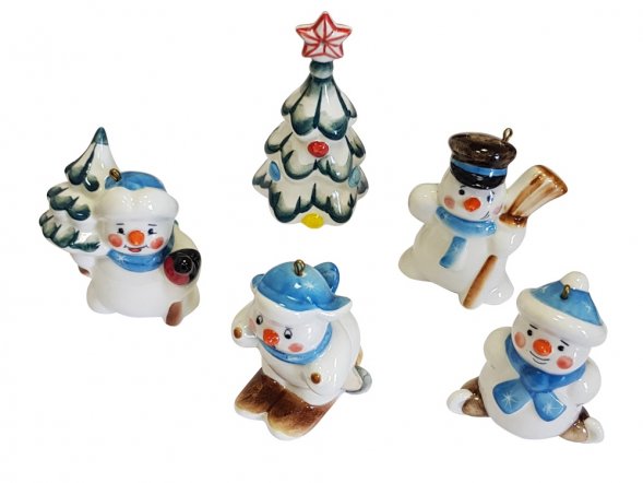 Набор елочных игрушек Снеговички подглазурная роспись 