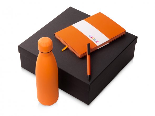 Подарочный набор c блокнотом C1, ручкой и термобутылкой, оранжевый 