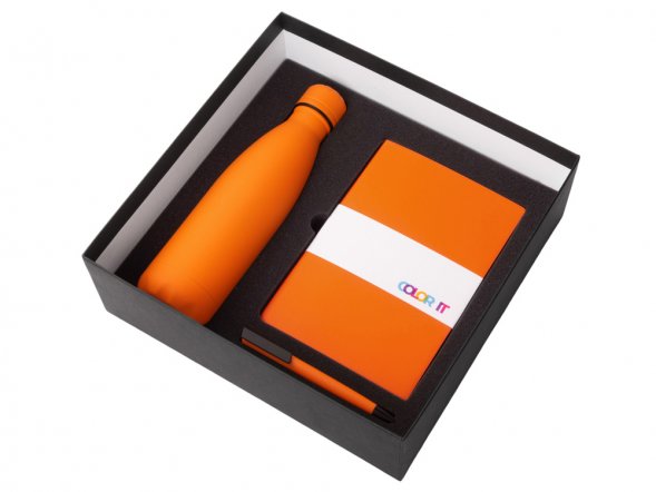 Подарочный набор c блокнотом C1, ручкой и термобутылкой, оранжевый 