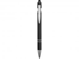 Ручка металлическая soft-touch шариковая со стилусом Sway, черный/серебристый (P)