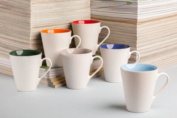 Кружка New Bell матовая, белая с оранжевым 