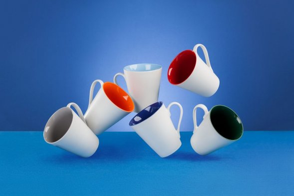 Кружка New Bell матовая, белая с оранжевым 