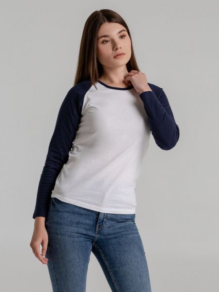 Футболка женская с длинным рукавом Milky Lsl, белая с темно-синим 